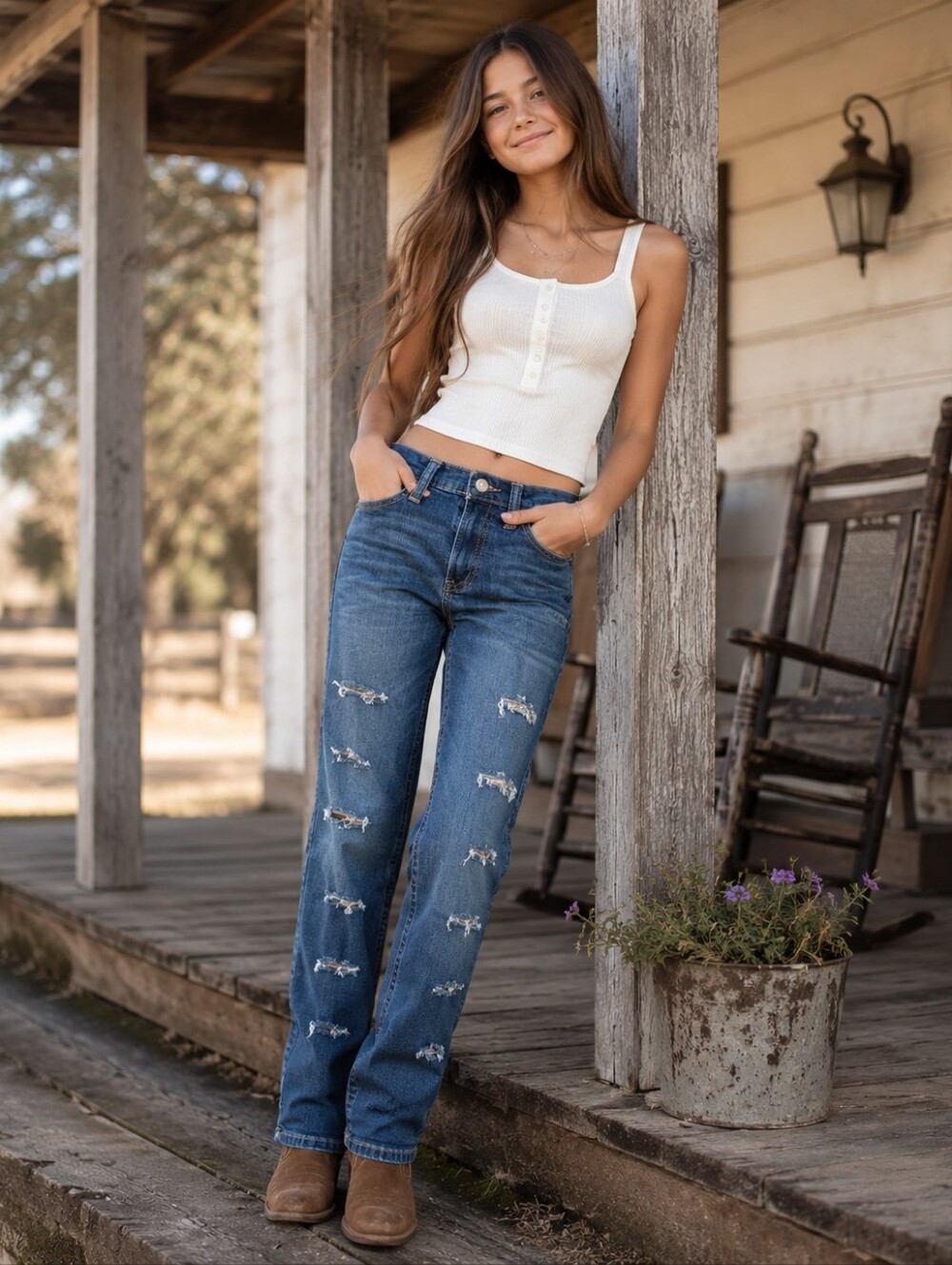 Girls ABERCROMBIE Kids straight cut distressed/destroyed jeans sz13/14 slim EUC